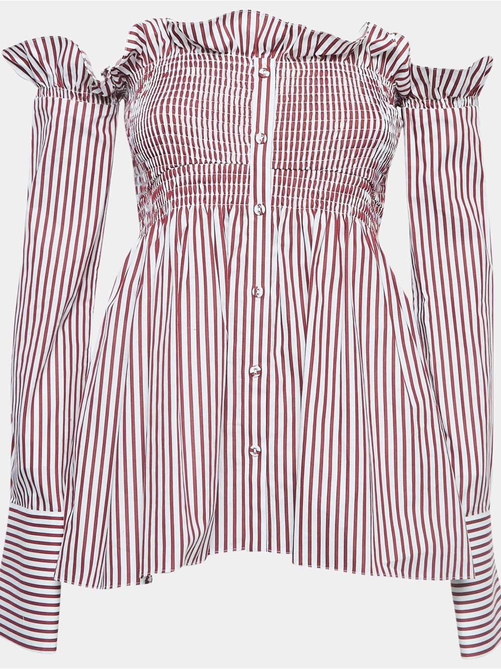 Victoria Beckham Off-Shoulder Striped Button-Front Top - White & Red